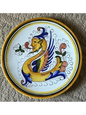 Vintage Deruta Hand Painted Raffaellesco Dragon Plate Italy